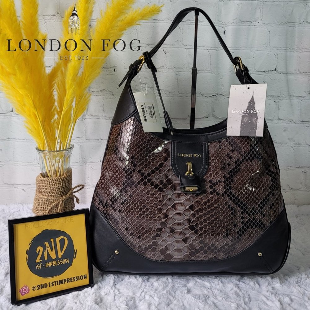 NWT London Fog Brown & Black Snakeskin-Embossed Lilah Hobo